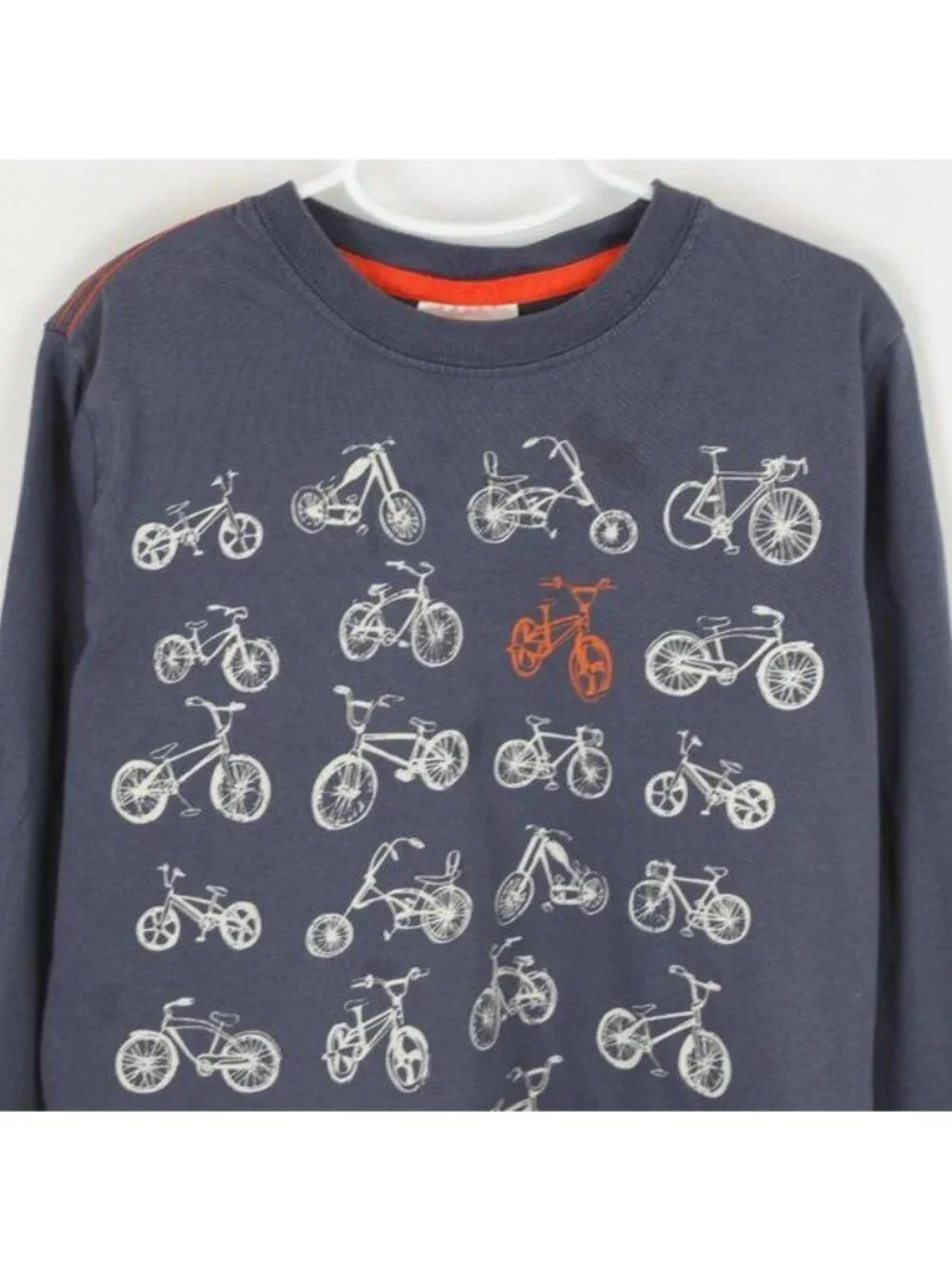 Hanna Andersson Boys Size 10 Blue White Bicycle Graphic Crewneck Long Sleeve Tee